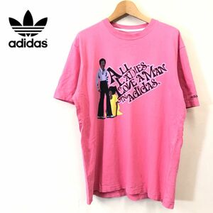 G1528-F-N◆ old ◆ adidas アディダス 半袖Tシャツ カットソー プリント トップス ◆ sizeO コットン100 ピンク 古着 メンズ 春夏