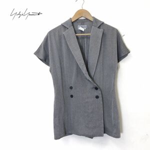 G1461-D◆80s◆ yohji yamamoto ヨウジヤマモト 半袖 ジャケット ダブル レディース アーカイブ ◆ sizeS グレー系 レーヨン アセテート