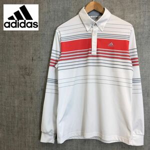 G1339-F* adidas Adidas рубашка-поло с длинным рукавом окантовка cut and sewn кнопка down Golf одежда * XL полиэстер белый б/у одежда мужской 