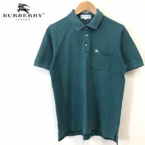 G1314-F* 90s * old * burberrys Burberry рубашка-поло с коротким рукавом tops * sizeM хлопок 100 зеленый б/у одежда мужской весна лето 