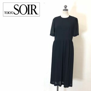 G1304-U◆TOKYO SOIR トウキョウソワール フォーマルウェア ワンピース ミモレ丈 半袖 プリーツ 上品 喪服◆size11 ブラック ポリエステル