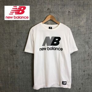 G1275-T◆new blance ニューバランス 半袖Tシャツ ロゴプリント クルーネック ステッチ◆sizeM ホワイト メンズ トップス コットン100