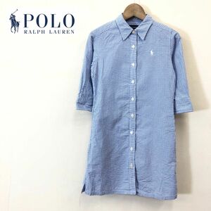 G1215-F-N* RALPH LAUREN Ralph Lauren блуза One-piece рубашка * size130 Kids хлопок 100 голубой б/у одежда женский весна лето 