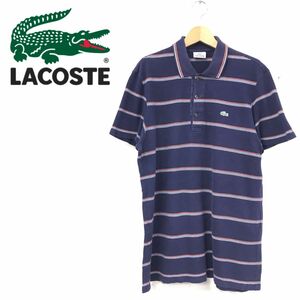 G1198-R-N◆LACOSTE ラコステ 半袖ポロシャツ◆サイズ5 メンズ 紳士 トップス 春夏 ボーダー 定番 綿100% コットン ネイビー レッド