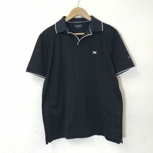 G1264-N* прекрасный товар * BURBERRY GOLF Burberry Golf рубашка-поло с коротким рукавом . воротник tops Logo вышивка * sizeL черный чёрный хлопок поли 