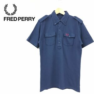 G1179-R-N◆日本製 FRED PERRY フレッドペリー 半袖ポロシャツ◆サイズL メンズ 紳士 トップス ネイビー エポレット ミリタリー ネイビー