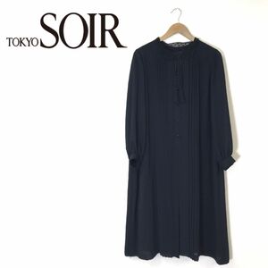 G2293-G◆美品◆東京SOIR トウキョウソワール ワンピース◆size17 ブラック 無地 レディース 長袖 レース 喪服 フォーマル スカート リボン