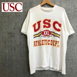 G2248-F◆ old ◆ usc trojans 半袖Tシャツ カットソー アメフト ロゴプリント シングルステッチ vitage ◆ コットン ホワイト 古着 メンズ