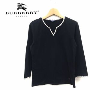 G2072-R◆BURBERRY バーバリー 七分袖カットソー◆サイズ2 レディース 婦人 トップス パイピング 綿混 シンプル ブラック