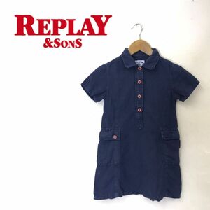 G2027-G-N◆美品◆replay and sons リプレイアンドサンズ ワンピース◆キッズ 女の子 sizeⅢ ネイビー 無地 トップス 半袖 スカート デニム