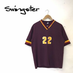 G2022-G-N◆swingster スウィングスター Tシャツ◆sizeL ボルドー 無地 プリント メンズ トップス 半袖 イエロー Vネック 22 スポーツ 夏服