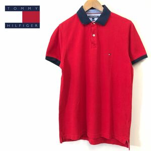 G1994-F◆ TOMMY HILFIGER トミーヒルフィガー 半袖ポロシャツ カットソー トップス ◆ sizeM コットン100 レッド 古着 メンズ 春夏