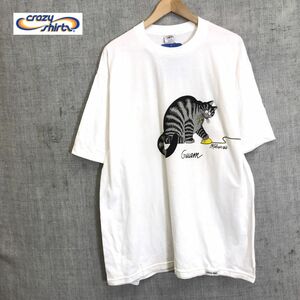 G2033-N◆old◆タグ付き◆USA製 CrazyShirts クレイジーシャツ クリバンキャット 半袖Tシャツ プリント ◆sizeL ホワイト コットン100