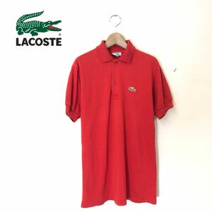 G1895-T-N◆CHEMISE LACOSTE シュミーズラコステ ポロシャツ 半袖 ロゴボタン リブ プルオーバー◆sizeO レッド メンズ トップス コットン