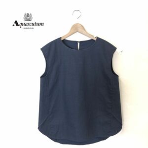 G1887-T◆Aquascutum アクアスキュータム カットソー ノースリーブ クルーネック プルオーバー◆size10 ネイビー レディース トップス