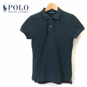 G1838-F-N◆ RALPH LAUREN ラルフローレン 半袖ポロシャツ カットソー ◆ sizeM コットン100 ブラック 古着 レディース 春夏