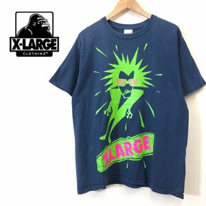 G1781-F◆ XLARGE エクストララージ 半袖Tシャツ カットソー ロゴプリント ◆ sizeL コットン100 ネイビー 古着 メンズ 春夏