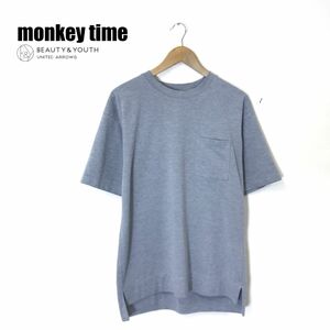 G1798-T◆monkey time モンキータイム 半袖Tシャツ 無地 クルーネック 胸ポケット◆sizeM グレー メンズ トップス ポリエステル