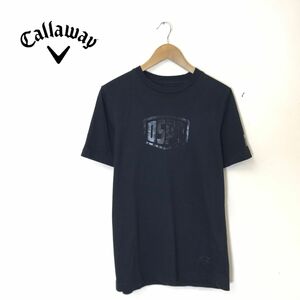 G1796-T◆Callayay キャロウェイ 半袖Tシャツ プリント クルーネック ステッチ プルオーバー◆sizeL ブラック メンズ トップス コットン100