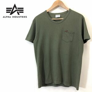 G1775-F-N◆ alpha indutries アルファインダストリーズ 半袖Tシャツ カットソー ミリタリー ◆ sizeM コットン100 グリーン 古着 メンズ