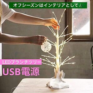 LEDブランチツリー 73球　8種類の点滅パターン　明るさ調整機能付き　ホワイト 60cm リモコン付き 