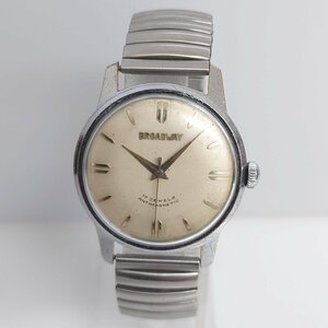 [86]BROADWAY Broad way hand winding wristwatch round silver white face 17 stone 3 hands Vintage antique present condition goods junk treatment 