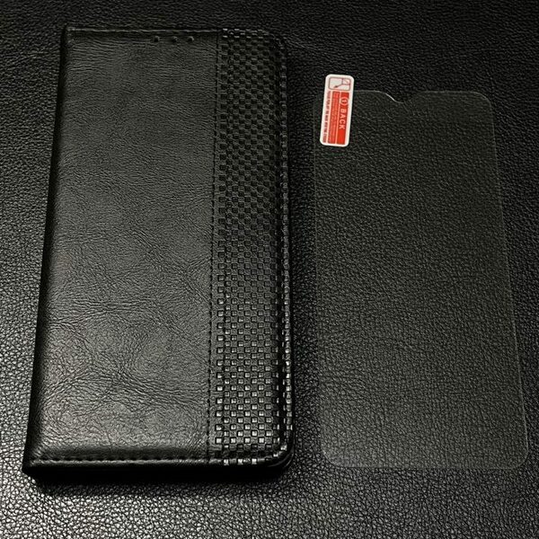 【2点セット】arrows We レザーケース「ブラック」+ガラスフィルム 手帳型 F-51B FCG01 A101FC 手帳型ケース スマホケース 耐衝撃 アローズ