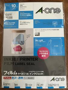 エーワン A-one ラベルシール インクジェットプリンタ用 光沢フィルム・透明 N28791　新品未開封