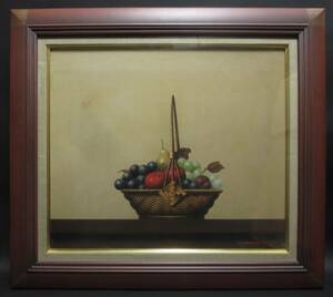Art hand Auction Otakeyamaki 保证正宗 F10 尺寸水果篮 逼真 包括盒子和黄色袋子 出生于长崎县, 绘画, 油画, 静物