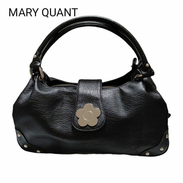 美品　MARY QUANT　ハンドバッグ　ショルダーバッグ　レザー　黒　ブラック　花　マリークワント