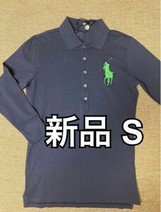 新品 ラルフローレン ポロシャツ S ネイビー 七分袖ポロ ビッグポニー