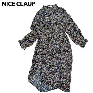 [NICE CLAUP] длинный рукав bow Thai имеется One-piece / общий рисунок /F* Nice Claup 