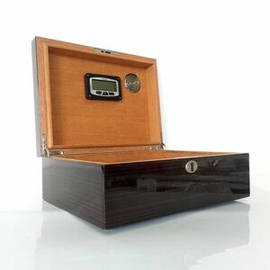 【ジャンク】1円 ヒュミドール 木製 葉巻 ケース シガーボックス W29×H11×D22cm デジタル 湿度計 喫煙具 収納 保管 木箱 MA642