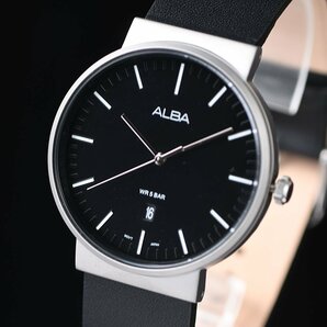 新品1円 逆輸入セイコーALBA 薄さ8ミリ視認性高く無駄削ぎ落とした王道のシンプル仕様ブラック50m防水 本革ベルト メンズ日本未発売 腕時計の画像5