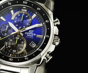  new goods 1 jpy Casio reimport EDIFICE Edifice Europe and America model blue gradation 100m waterproof chronograph wristwatch unused CASIO men's 