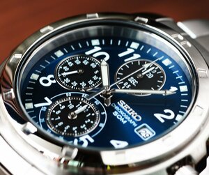  последний 1 шт. Seiko новый товар 1 иен реимпорт голубой металлик производитель стандартный 1 год гарантия оригинальный с коробкой 50m водонепроницаемый хронограф наручные часы не использовался SEIKO мужской 