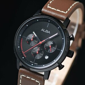 新品1円 セイコーALBA 逆輸入 50m防水 クロノグラフ 本革ベルト ブラック＆ブラウン メンズ 入手困難 アルバ 日本未発売 SEIKO 腕時計の画像5