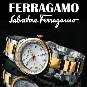 新品1円 フェラガモ高級イタリアブランド第2時間表示GMT機能付き スイス製 腕時計 50m防水 サファイアガラスFERRAGAMO メンズ 未使用 本物