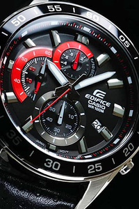  new goods 1 jpy Casio reimport EDIFICE Edifice Europe and America model .. black & red 100m waterproof chronograph wristwatch unused CASIO men's genuine article 