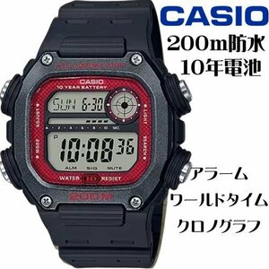新品1円 逆輸入カシオ 最新作 10年電池搭載 200m防水 レッド ワールドタイム＆クロノグラフ 腕時計 新品 CASIO メンズ 日本未発売