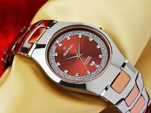  new goods 1 jpy carbide tang stain & ceramic & sapphire glass windshield wine red wristwatch unused gorgeous . men's watch ultra rare rare 