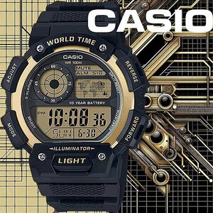  новый товар 1 иен реимпорт Casio долговечный 10 год батарейка легкость 50g 100m водонепроницаемый супер многофункциональный мир часы цифровой наручные часы CASIO очень редкий в Японии не продается черный & Gold 