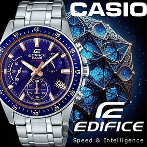 新品1円 カシオ逆輸入EDIFICEエディフィス欧米モデル 鮮烈ネイビーブルー 100m防水 クロノグラフ 腕時計 未使用 CASIO メンズ 1スタ