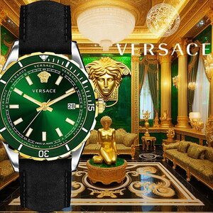 新品 ヴェルサーチVERSACE エメラルドグリーン 高級スイス腕時計 メンズ 本革ベルト 50m防水 激レア日本未発売 イタリア 本物 未使用