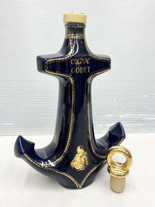 AK◆ 未開栓 GODET COGNAC ゴデ コニャック アンカー イカリ 碇 陶器 ボトル 青 500ml 40％ フランス製 古酒 洋酒 コルク 栓付き