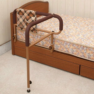送料込！ご家庭の木製ベッドに取付が可能な「ベッド用手摺」☆移動バー付き！　便利な小物入れ付　取付簡単　立ち上がり補助