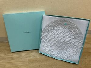 O　未使用 TIFFANY&Co. コブルストーン プラター クリスタル プレート 直径約28cm 皿 丸皿 大皿 ガラス 食器 ティファニー