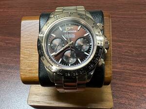 TECHNOS Tecnos la-kyu Lee edition Brown face chronograph quartz men's wristwatch Gold T4496