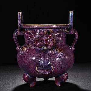 [ many . shop ]BA182# old work of art! Song era . kiln . change purple . dragon . three pair . Tang thing old . goods # height 27.5cm diameter 20cm#