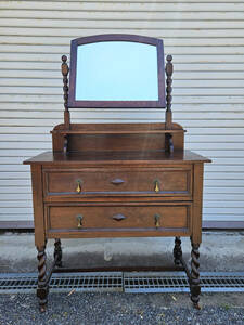  antique England made oak material twist leg dresser mirror back chest with casters chest storage dresser 